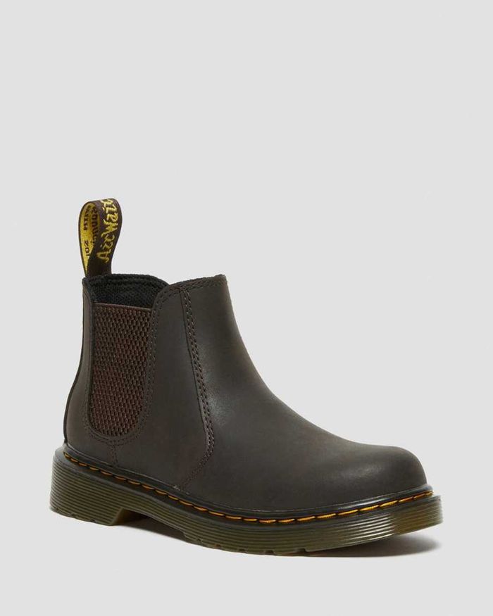 Dr Martens Støvler Barn Mørke Brune Junior 2976 Wildhorse Læder Chelsea 4186KVYOI